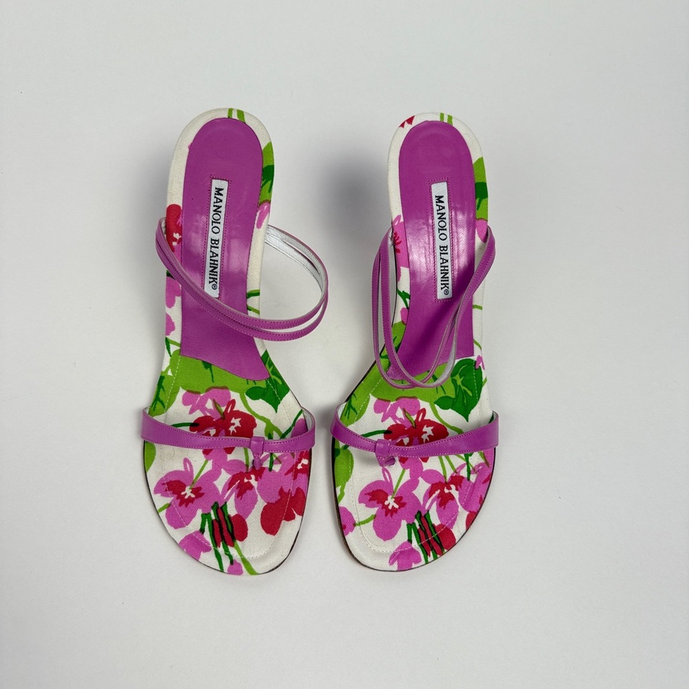 SOLD | Vintage NWOB Manolo Blahnik Floral Heels - Pink and Green